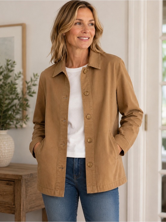 J. Jill Jackets & Blazers - J.Jill Knit Modern Barn Jacket Camel Button Front Utility Shacket Medium